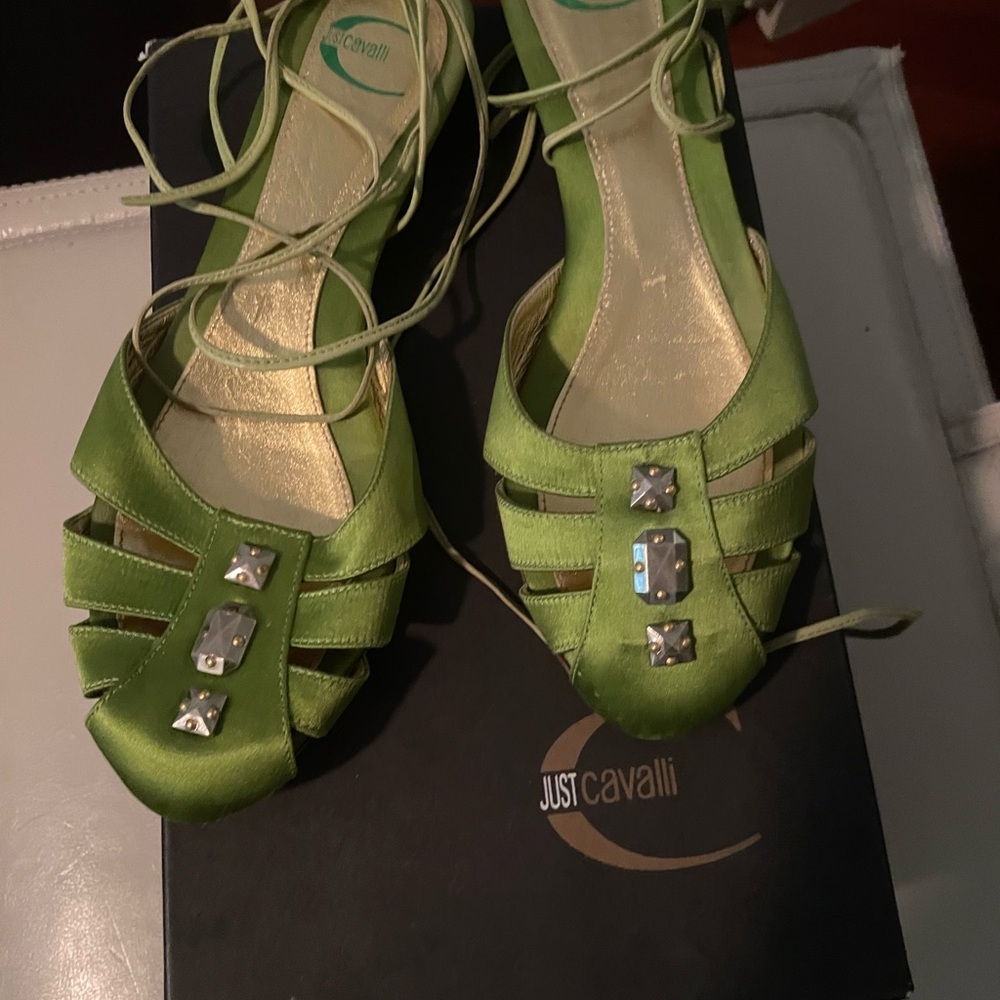 Just Cavalli Lime Green Strappy Flats